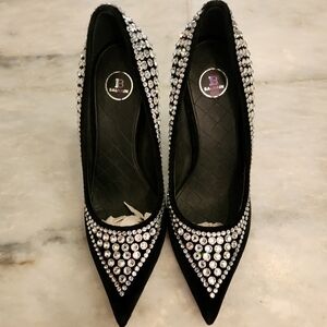 Balmain Crystal Embellished Satin Pumps Heels US 7.5 EUR 37.5